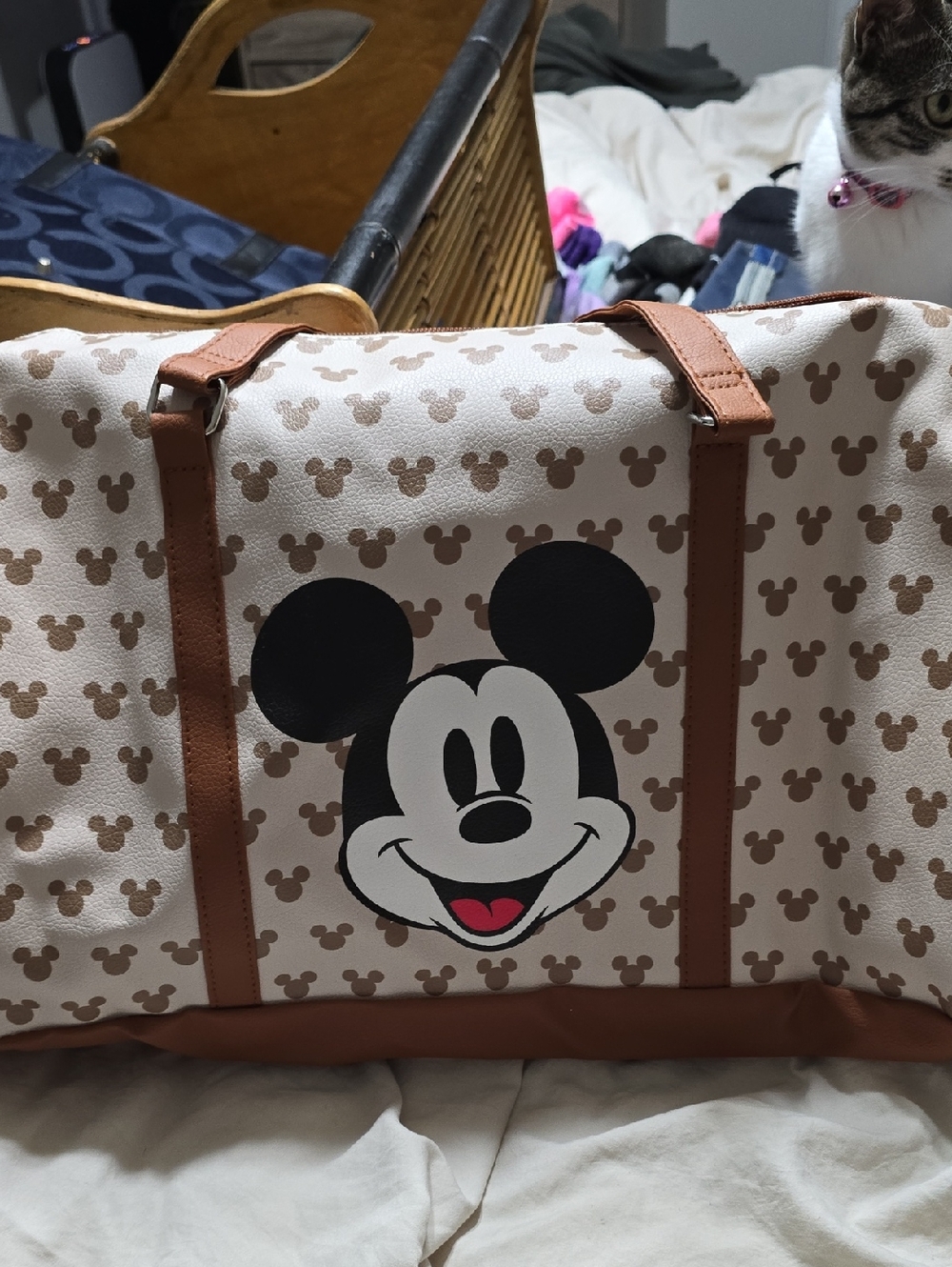 Disney Beige and Brown Mickey Mouse Duffel Bag